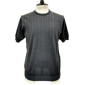 UMBERTO VALLATI（ウンベルト ヴァラッティ）イタリア製 半袖サマーニット Tシャツ メンズ VA613006-88 ネイビーグレー シルク・コットン 変則リブ編み