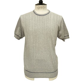UMBERTO VALLATI（ウンベルト ヴァラッティ）イタリア製 半袖サマーニット Tシャツ メンズ VA613006-98 ライトグレー シルク・コットン 変則リブ編み