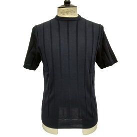 【セール30】UMBERTO VALLATI（ウンベルト ヴァラッティ）イタリア製 半袖 ニットTシャツ メンズ VA513001-1-89 ネイビー無地 綿100%