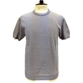 UMBERTO VALLATI（ウンベルト ヴァラッティ）イタリア製 半袖 ニットTシャツ メンズ VA513004-81 ネイビーxホワイト ボーダー柄 綿100% オーガニックコットン