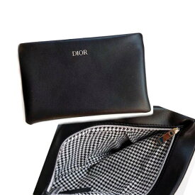 DIOR　ディオール ポーチ ブラックレザー調　千鳥格子　dior-pouch-BK2022　コスメ ギフト コフレノベルティ 非売品【新品/未使用/正規品】