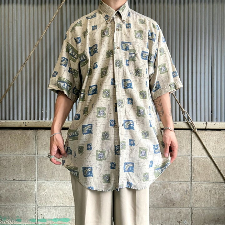 楽天市場 90年代 Woolrich ウールリッチ 半袖 アウトドア柄 総柄シャツ メンズl 中古 海外買い付け古着 Ss23 Cave 古着屋