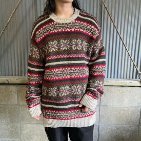 90年代 TOMMY HILFIGER トミーヒルフィガー フェアアイル柄 ウールニットセーター メンズL 【古着】【中古】