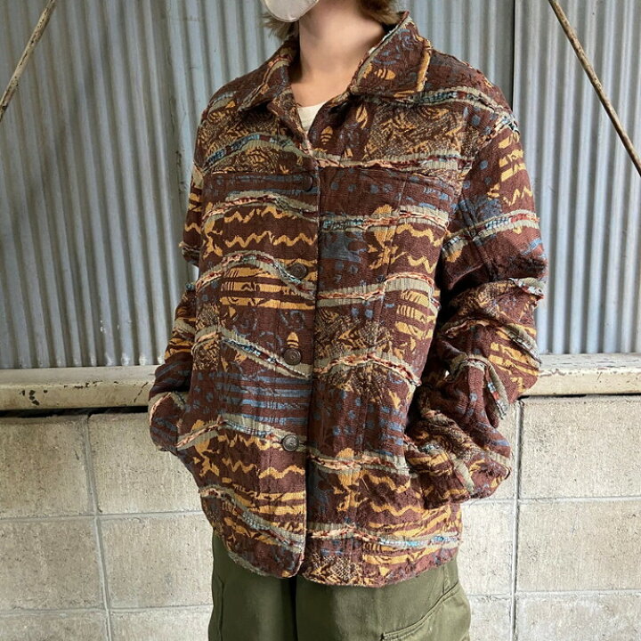 楽天市場】ジャガード織り 総柄 ラグジャケット レディースL 【古着 