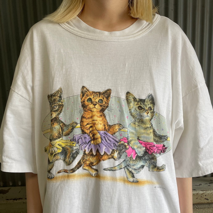 楽天市場】90年代 アート アニマル 猫 両面プリント ロング丈 Tシャツ