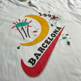 90年代 BARCELONA 1992 バルセロナオリンピック アート 染み込みプリントTシャツ メンズL-XL相当 【古着】【中古】【SS2309】