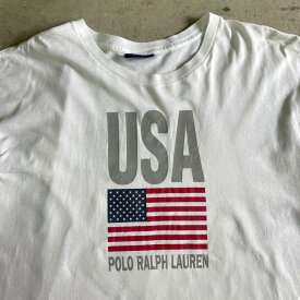 90年代 USA製 POLO SPORT ポロスポーツ Ralph Lauren ラルフローレン アトランタオリンピック フロントロゴ 星条旗 プリントTシャツ メンズL 【古着】【中古】【SS2309】【SS2406】