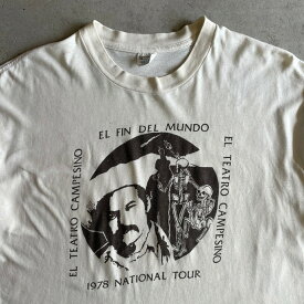 70年代 EL TEATRO CAMPESINO 演劇 スカル 染み込みプリント Tシャツ メンズXL 【古着】【中古】【SS2309】