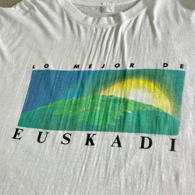 80年代 EUSKADI DEIA スペイン 新聞社 企業ロゴ 染み込みプリントTシャツ メンズXL-2XL相当 【古着】【中古】【SS2309】