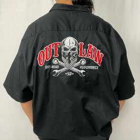 OUT LAW OFF-ROAD PERFORMANCE 骸骨 刺繍 企業ロゴ 開襟 ワークシャツ メンズXL 【古着】【中古】【SS2309】【SS2406】