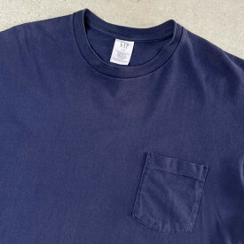 90年代 GAP オールドギャップ USA製 シングルステッチ 無地 ポケットTシャツ ブランクTシャツ メンズL ネイビー 紺色 【古着】【中古】