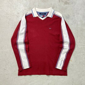 90年代 TOMMY HILFIGER トミーヒルフィガー 襟付き ニットスウェットシャツ 鹿の子 前V メンズM相当 レディースM-L相当 古着【中古】