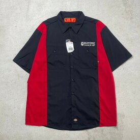 DEADSTOCK NOS Dickies ディッキーズ ワークシャツ 半袖シャツ バイカラー 企業ロゴ刺繍 メンズXL 古着【中古】