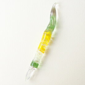 ガラスペン 万年筆 硝子ペン 黄緑 黄 透明 手作り 13cm 1点もの アート作品