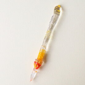 ガラスペン 万年筆 硝子ペン オレンジ ラメ 透明 手作り 13.7cm 1点もの アート作品