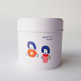 かわいい缶 茶筒 ホワイト コルン缶 内蓋付 おかっぱ φ8.2cm×h8.2cm オリジナル柄 かわいい 日本製