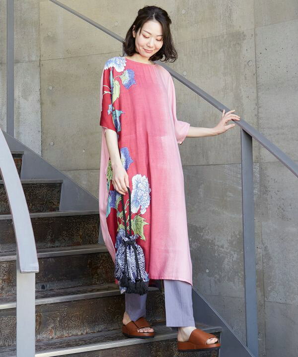 楽天市場 倭物やカヤ公式店 薄暮芍薬ワンピース 和柄 和モダン 和服 レトロ ファッション ワンピース 7ia 1210 アミナコレクション 公式