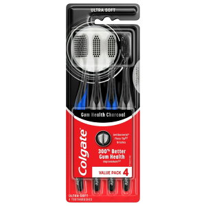 �R���Q�[�g �w���X ��l�p�蓮�`���R�[�����u���V �E���g���\�t�g 4�{�p�b�N Colgate Health Adult Manual Charcoal Toothbrush, Ultra Soft, 4 Pack �y�����񂹏��i�z
