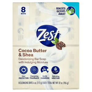 �[�X�g �R�R�A�o�^�[ �V�A�o�^�[ �o�[�\�[�v �S�����p ��113g 8�� Zest Cocoa Butter & Shea Bar Soap, for All Skin Types, 4 oz, 8 Bars �y�����񂹏��i�z