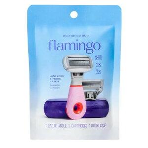 �t���~���S ���f�B�[�X �g���x���p �J�~�\���Z�b�g �~�j�n���h�� �֐n2�� �P�[�X�t�� Flamingo Travel Women's Razor Kit with Mini Handle, 2 Blade Cartridges, and Vented Case �y�����񂹏��i�z