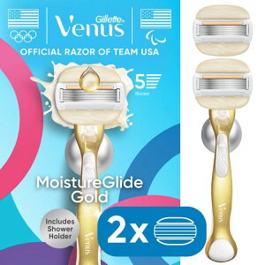 �W���b�g ���B�[�i�X ���C�X�`���[�O���C�h �S�[���h �����p�J�~�\�� �n���h��1�{ �֐n2�� �V�����[�z���_�[�t�� Gillette Venus MoistureGlide Gold Women's Razor Handle + 2 Blade Refills �y�����񂹏��i�z