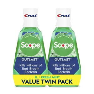 �N���X�g �X�R�[�v �A�E�g���X�g �}�E�X�E�H�b�V�� �t���b�V���~���g 1L 2�{�Z�b�g Crest Scope Outlast Fluoride Mouthwash, Fresh Mint Oral Rinse, 1L, 2 Pack �y�����񂹏��i�z