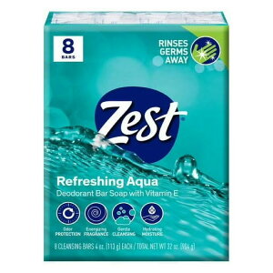 �[�X�g �f�I�h�����g �o�[�\�[�v �A�N�A �ێ��^�C�v �S�����p ��113g 8�� Zest Deodorant Bar Soap, Hydrating Moisture for All Skin Types, Aqua, 4 oz, 8 Bars �y�����񂹏��i�z