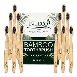 �C���G�R �o���u�[ �Y ���u���V ��l�p �\�t�g �G�R 12�{�Z�b�g EveEco Bamboo Toothbrush I Soft Bristles Best for Sensitive