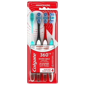 �R���Q�[�g 360 �A�h�o���X�h�z���C�g�j���O �~�f�B�A�����u���V 4�{�p�b�N Colgate 360 Advanced Medium Toothbrush Pack, 4 Count �y�����񂹏��i�z