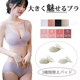 ブラジャー ノンワイヤー ブラ 小胸 ノンワイヤーブラ ナイトブラ ブラセット 大きく見せるブラ 脇高 大きいサイズ 替えパッド 昼夜兼用 無地 痛くない シームレス ブラ スポーツブラ 産前 産後 育乳 バストアップ 盛れる 育乳 美乳 締め付けない 柔らかい 送料無料