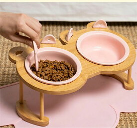 食器台 猫食器 ペット食器 ペットボウル 猫 小型犬 セラミックボウル 陶器 餌入れ 餌皿 理想的な高度 食べやすい 洗い安い 健康的 愛犬・愛猫 可愛いデザイン ご飯台 猫用 小型犬 2碗タイプ ボウル2個 無料