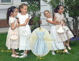 『コットン・ワンピースドレス（GD-060）』子供服、夏、ドレス、 お出かけ着、子供、 キッズ、ドレス、女の子、 ワンピース、 コットン、 ベージュ、 ブルー、 80-150cm 【CC-Princess】