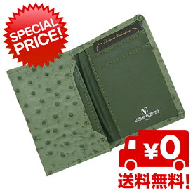 【箱無し】 メンズ 定番 カードケース 本革 牛革 オーストリッチ型押し LUCIANO VALENTINO　ルチアーノ バレンチノ　 名刺入れ 緑 [luv5006gr]