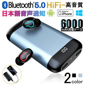 ワイヤレスヘッドセット Bluetooth5.0 イヤホン ワイヤレスイヤホン 防水 防滴 自動ペアリング 両耳 左右分離型 Hi-Fi高音質 バッテリー残電量表示 軽量 マイク内蔵 6000mAh大容量 充電式収納ケース付き 完全ワイヤレス 送料無料