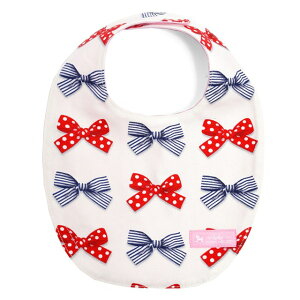 【ラスト!12%OFFクーポン】【ゆうパケット配送】 スタイ 丸型タイプ ポルカドットとストライプのフレンチリボン アイボリー ビブ よだれかけ よだれカバー エプロン お食事 前掛け 赤ちゃ