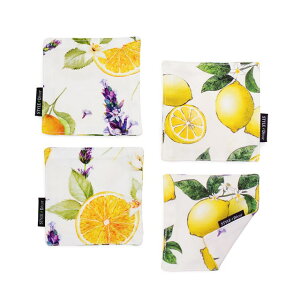 【ゆうパケット配送】 コースター 4枚セット リバーシブル 綿100% シトラスレモン レモン フルーツ プロヴァンス おしゃれ 布 キッチン雑貨 プレゼント デザイン シンプル 雑貨 キッチングッ