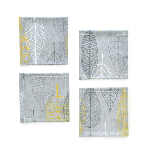 【ゆうパケット配送】 コースター 4枚セット ラミネート リーフスケッチ リーフ グレー シンプル おしゃれ 布 キッチン雑貨 プレゼント デザイン 防水 ビニール シンプル 雑貨 キッチングッ