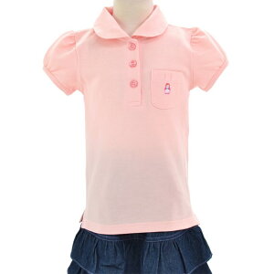 ポロシャツ(半袖) コーラル×マトリョーシカ(刺繍入り) 子供用スクールポロシャツ 子供 白 ポロシャツ 綿100 コットン 名札 通学 キッズ 小学生 小学校