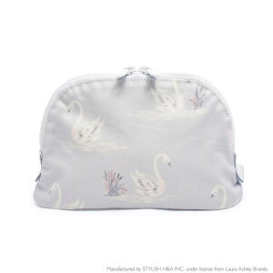 LAURA ASHLEY ラウンドポーチ スモール 撥水 軽量 Swans 化粧ポーチ おしゃれ 化粧ポーチ かわいい化粧ポーチ 小さめ jog