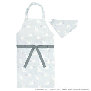 【5h限定12%OFFクーポン】LAURA ASHLEY 子どもエプロン 130〜160cm Swans 子供用 子供 エプロン 三角巾 セット ゴム キッズエプロン 子供用 おしゃれ 幼児 小学生 かわいい こども 子ども 可愛い ロー