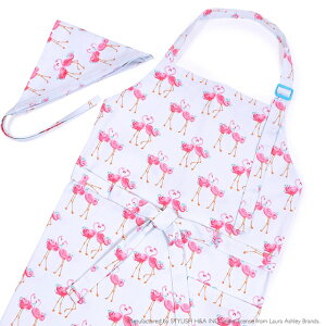 LAURA ASHLEY エプロン(150〜160)三角巾付き Pretty Flamingo エプロン キッズ 子供 子どもエプロン 子供用エプロン 男の子 ゴム 小学生 こども 子ども 三角巾つき かぶるだけ