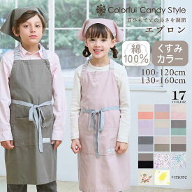 【15日限定 10％OFF】【夏割限定プライス】エプロン キッズ 女の子 三角巾 セット 無地 おしゃれ 子どもエプロン 100〜120cm 130〜160cm キッズエプロン くすみ くすみカラー 子供用 子供 幼児 小学生 小学校