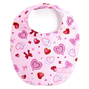 【特別割引50%OFF】【ゆうパケット配送】 スタイ 丸型タイプ ハートとリボンのきらきらビューティー ピンク ビブ よだれかけ 大きめ よだれカバー エプロン お食事 前掛け 赤ちゃん ベビー