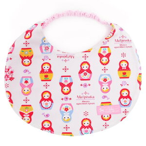 【ゆうパケット配送】 スタイ 首ひもタイプ 幸せいっぱいラブリーマトリョーシカ ホワイト ビブ よだれかけ エプロン お食事 前掛け 赤ちゃん ベビー 出産祝い 女の子 小学校
