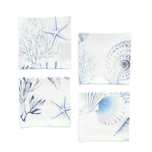 【ゆうパケット配送】 コースター 4枚セット ラミネートタイプ コーラル&シェル シェル マリン 海 おしゃれ 布 キッチン雑貨 プレゼント デザイン 防水 ビニール シンプル 雑貨 キッチング
