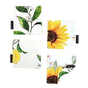 【ゆうパケット配送】 コースター 4枚セット リバーシブルタイプ 綿100% ソレイユ サンフラワー おしゃれ 布 キッチン雑貨 プレゼント デザイン シンプル 雑貨 キッチングッズ インテリア 雑