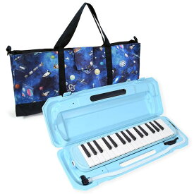 鍵盤ハーモニカ メロディピアノ ケースセット ライトブルー & 未来の惑星探査と宇宙船 子供用 ピアニカ バッグ 鍵盤ハーモニカ バッグ セット ショルダー 肩掛け 2WAY 撥水 軽量 入学 準備 男の子 小学生 小学校