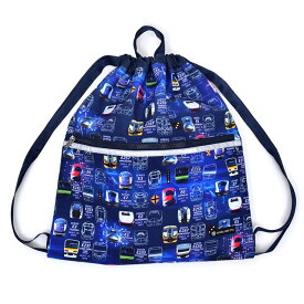 ランドセルの上から背負えるナップサック 巾着 大サイズ ファスナーポケット付き リフレクター付き 撥水ノーアイロン 電車の顔コレクション ※JR東日本商品化許諾済 子供用 体操着入れ 子供 キッズ お着替え袋 体操服入れ 体操服袋 小学生 小学校