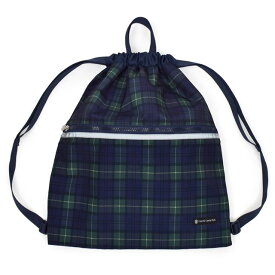 ランドセルの上から背負えるナップサック 巾着 大サイズ ファスナーポケット付き 撥水ノーアイロン タータンチェック ダークグリーン 子供用 体操着入れ 子供 キッズ お着替え袋 ランドセルの上から 体操服入れ 体操服袋 小学生 小学校