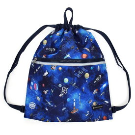 ランドセルの上から背負えるナップサック 巾着 大サイズ ファスナーポケット付き 撥水ノーアイロン 未来の惑星探査と宇宙船 子供用 体操着入れ 子供 キッズ お着替え袋 ランドセルの上から 体操服入れ 体操服袋 小学生 小学校